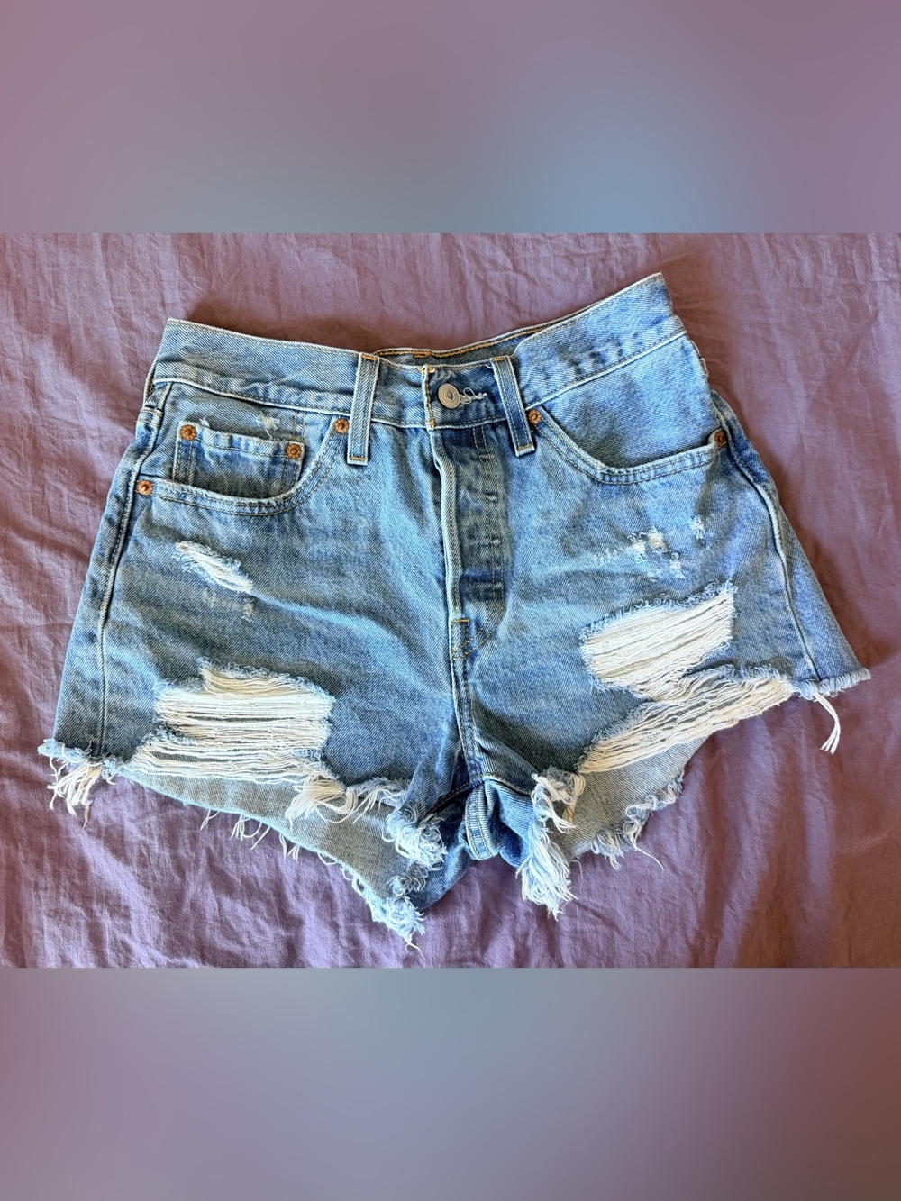 Levi's 501 Light Blue Ripped High-Rise Denim Shorts